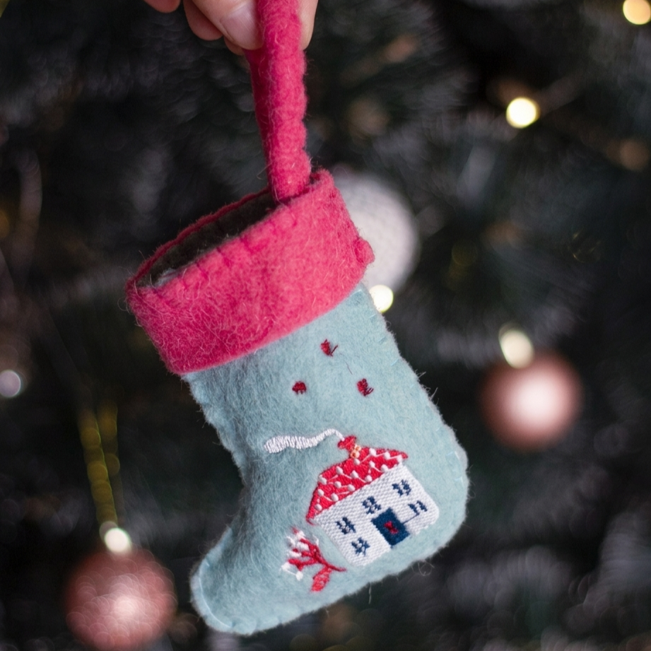 Happy Home Felt Stocking | Embroidered Felt | 20cm | Set Of 2