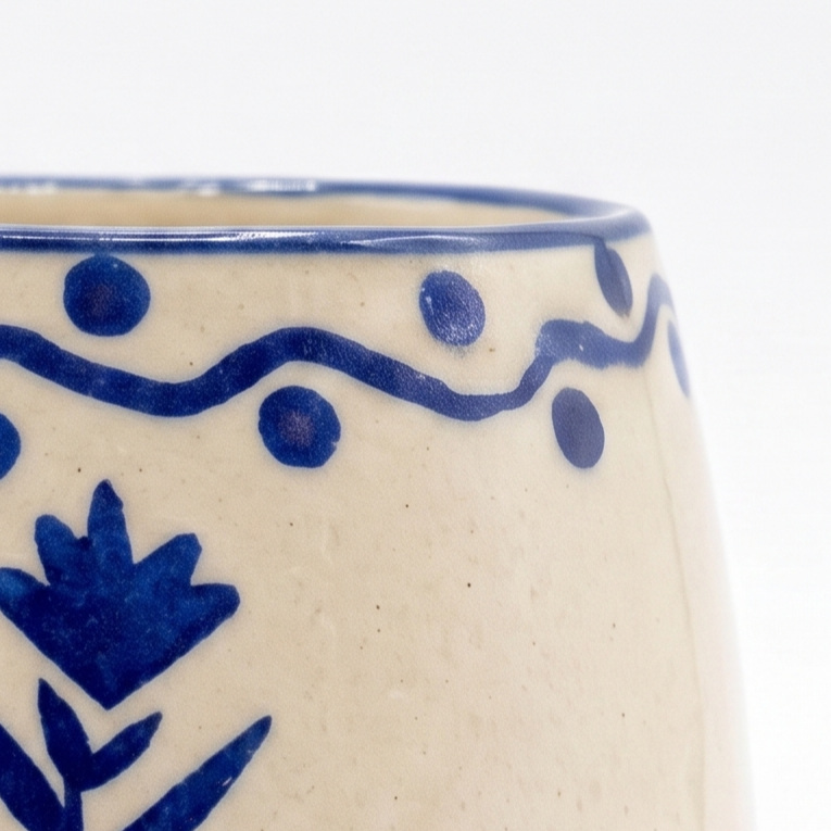 Blue Drinking Cup | Hand-Painted Ceramic | 3 Inch | Set Of 2
