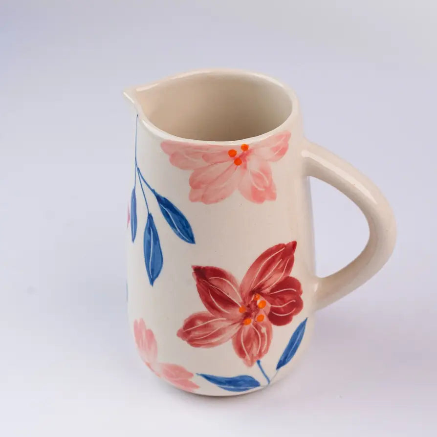 Floral Hand Painted Ceramic Water Pitcher , 3.5x3.5x8 Inches (Set of 2)