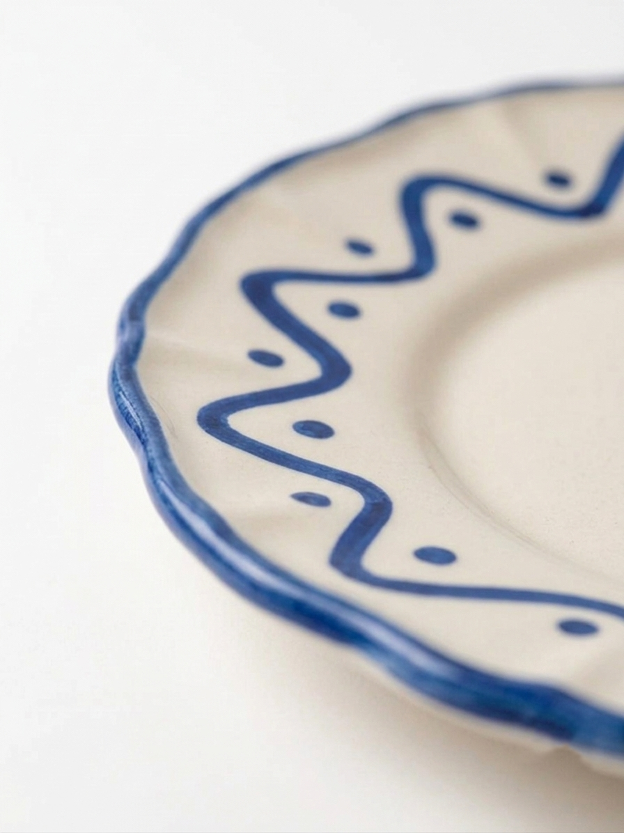 Scalloped Blue Floral Snack Plate | Hand-crafted Ceramic | Set Of 2