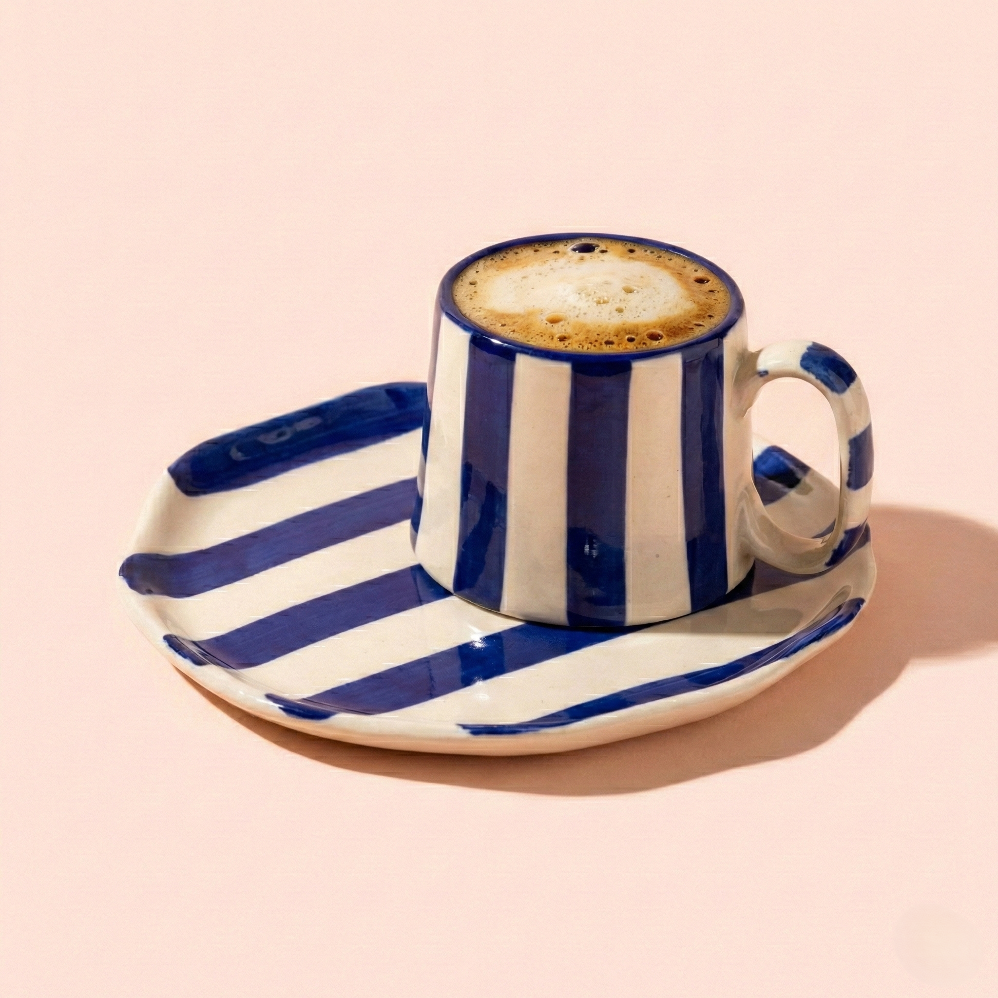 Classic Blue Stripe Coffee Mug with Snack Plate (Set of 2)