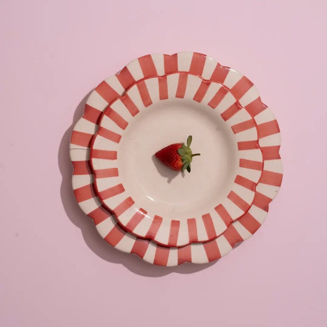 Ceramic Stripe Dinner Plate, Red- 10 x 10 x 1.25 Inches