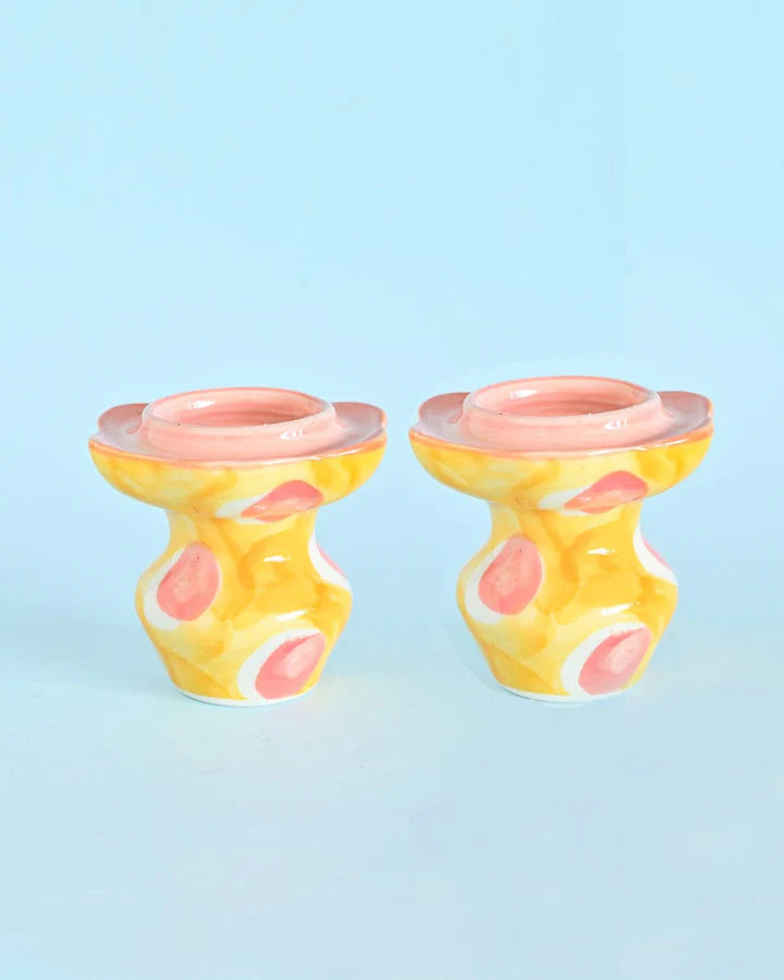 Ruby Sunset Handpainted Tealight Holders - Set of 2 , 3 x 2.7 Inches