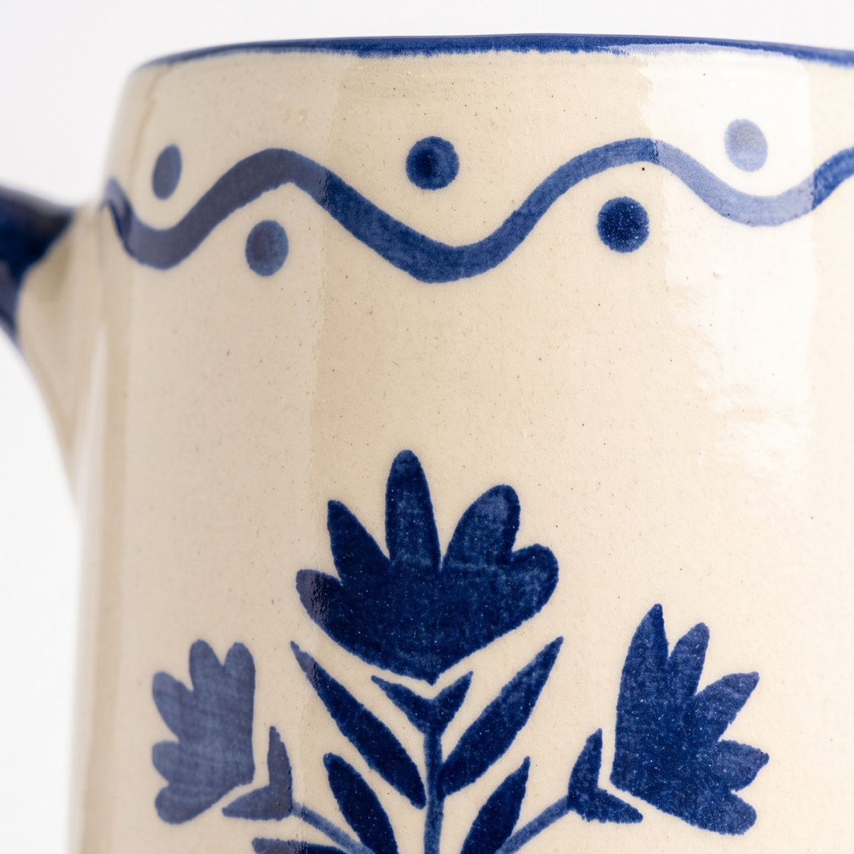 Blue Floral Striped Pitcher | Hand-painted Ceramic | 6 Inch