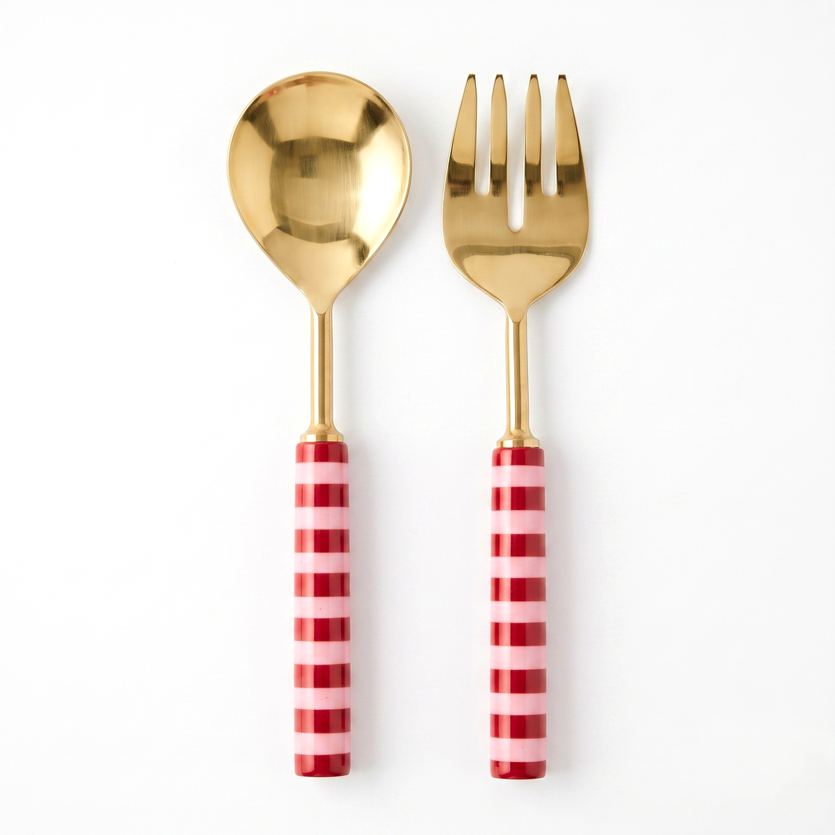 Red & Pink Stripe Handle Salad Server | Set Of 2 - Casa Amarosa