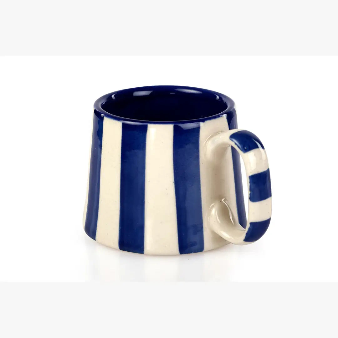 Classic Blue Stripe Coffee Mug with Snack Plate (Set of 2)