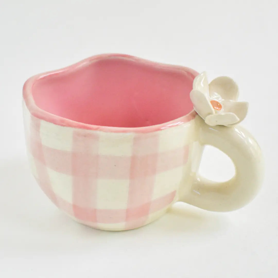 Handmade Ceramic Cups - Daisy (Pink), 200ml (Set of 2)