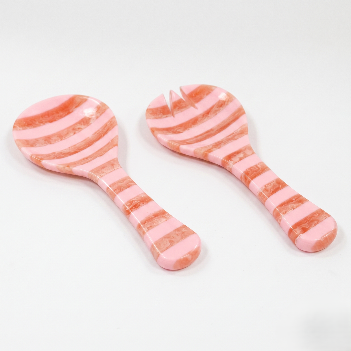Pink Striped Salad Server Set | Hand-poured Resin | 9 Inch
