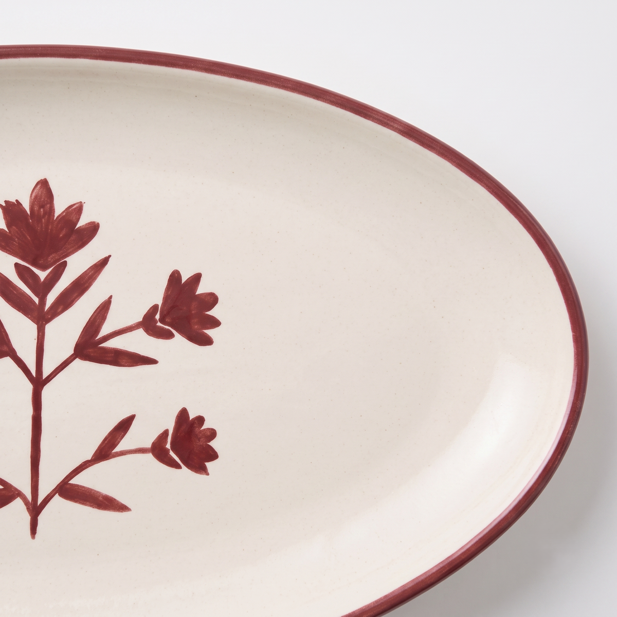 Floral Red Oval Platter | Hand-crafted Ceramic | 14x7 | Set Of 2