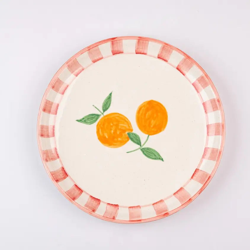 Pink Striped Ceramic Breakfast Bowl & Plate Set – (Set of 2)