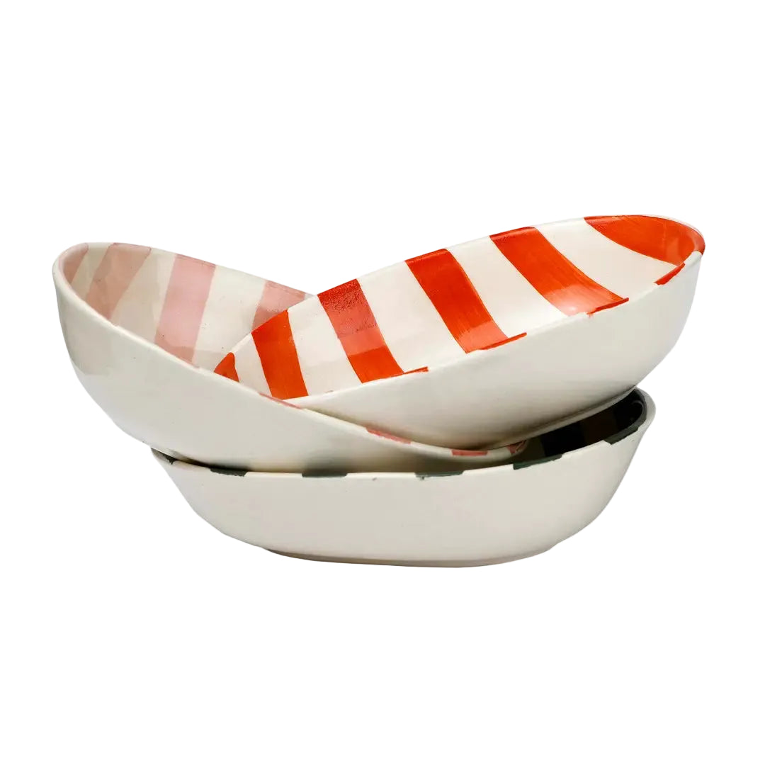 Ceramic stripe Bowl, Olive Green 7x5x2 Inches (Set of 4)