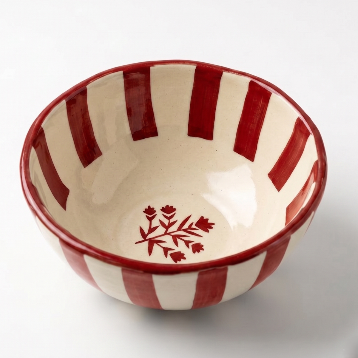 Striped Red Floral Serving Bowl | 5.5x5.5 - Casa Amarosa