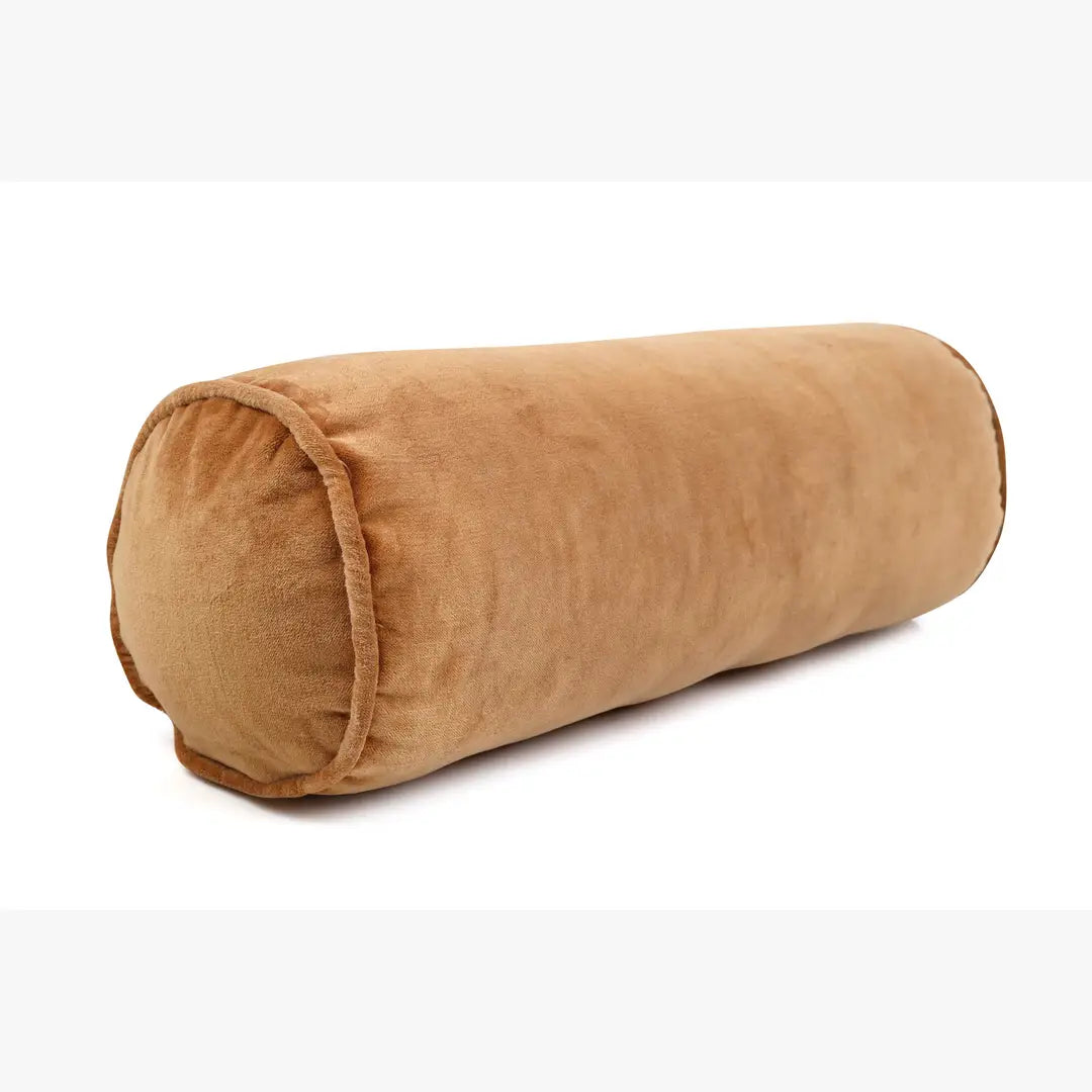 Velvet Handmade bolster Pillow, Clay - 18x7 Inches