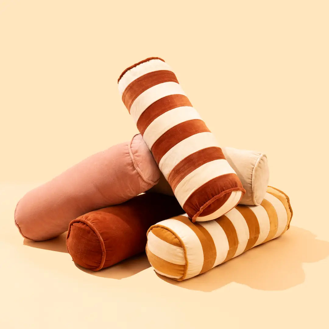 Velvet  Handmade Bolster Pillow Pink - 18 x7 Inches