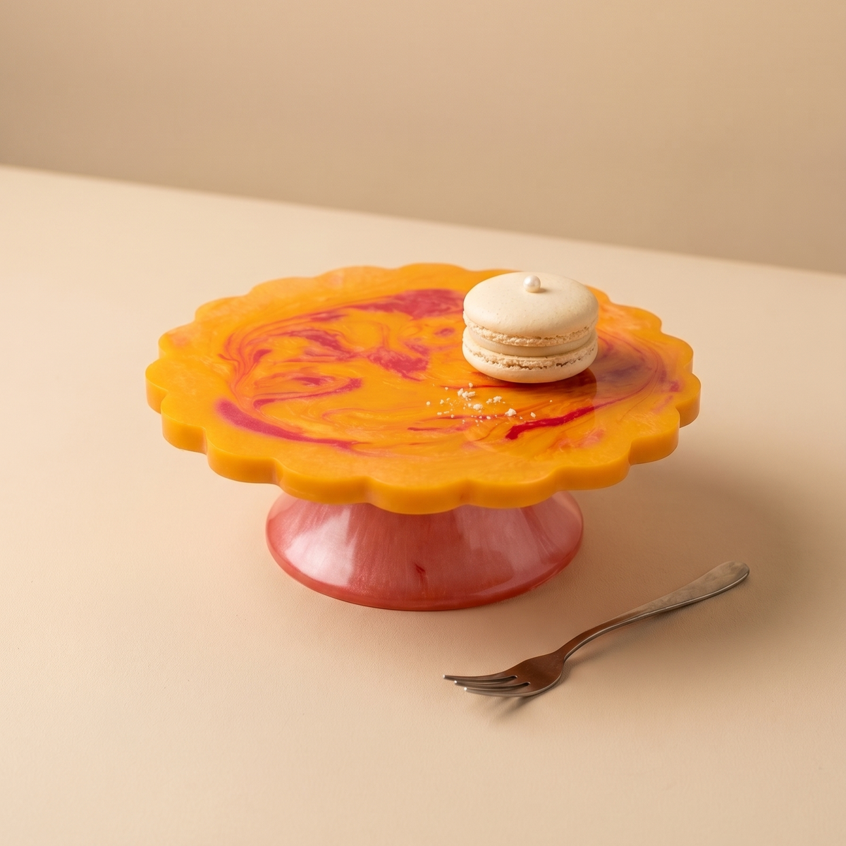 Orange Scalloped Pastry Stand | Hand-poured Resin | 7 Inch