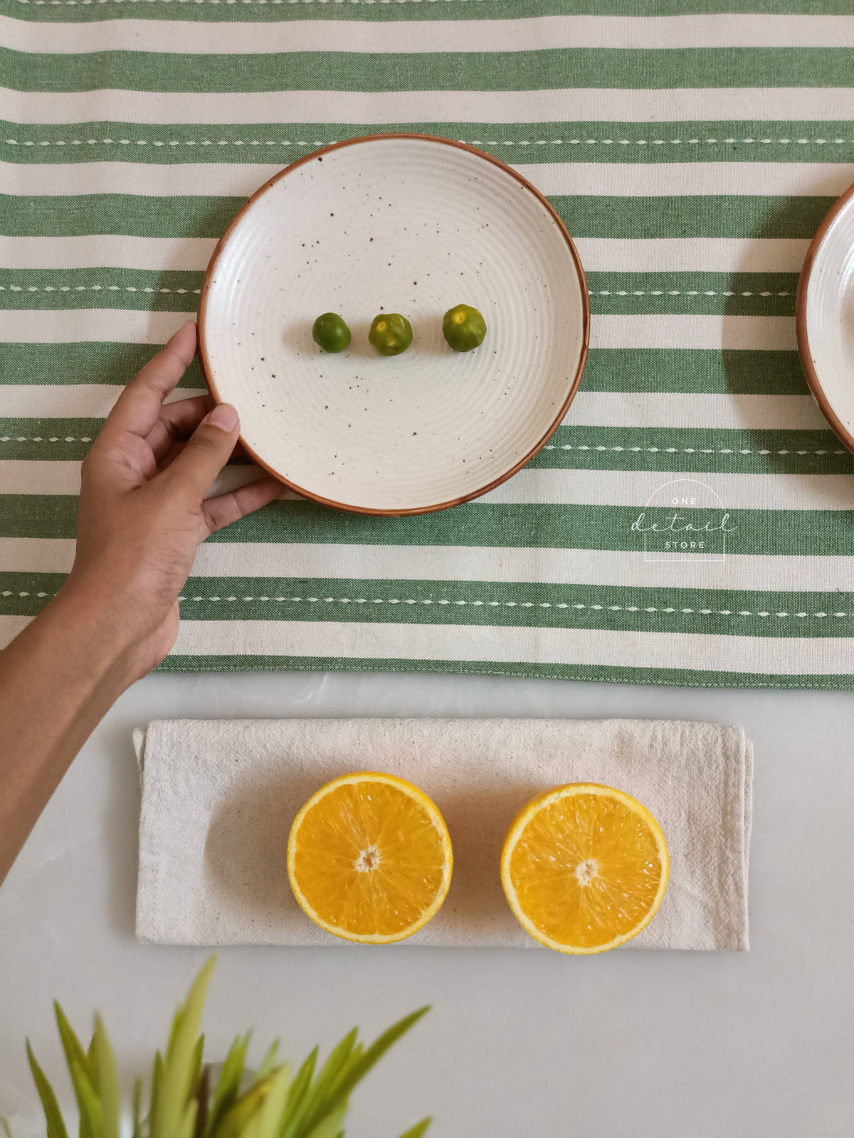 Green Striped Table Runner | 100% Cotton | 14x72 in