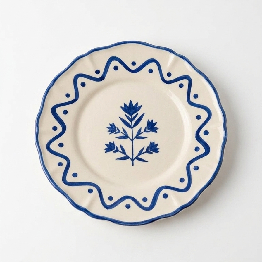 Scalloped Blue Floral Snack Plate | Hand-crafted Ceramic - Casa Amarosa