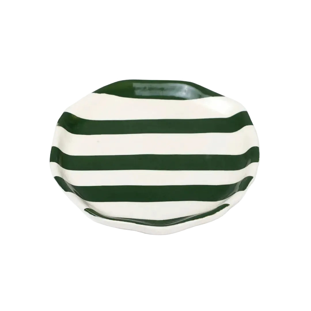 Ceramic Olive Green stripe plate, 6.3x6.3 Inches (Set of 4)
