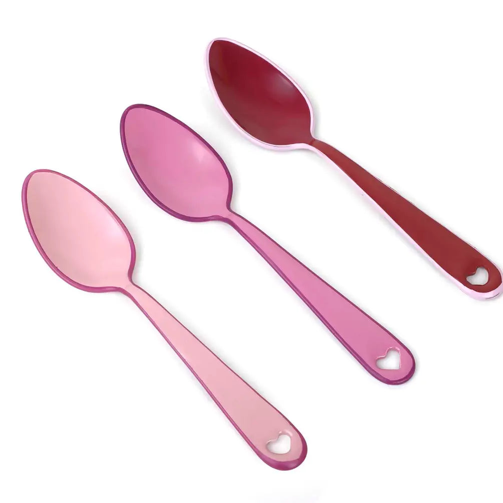Enamel Spoon Set , Pink (Set of 3) - 5.3 x 1.3 Inches
