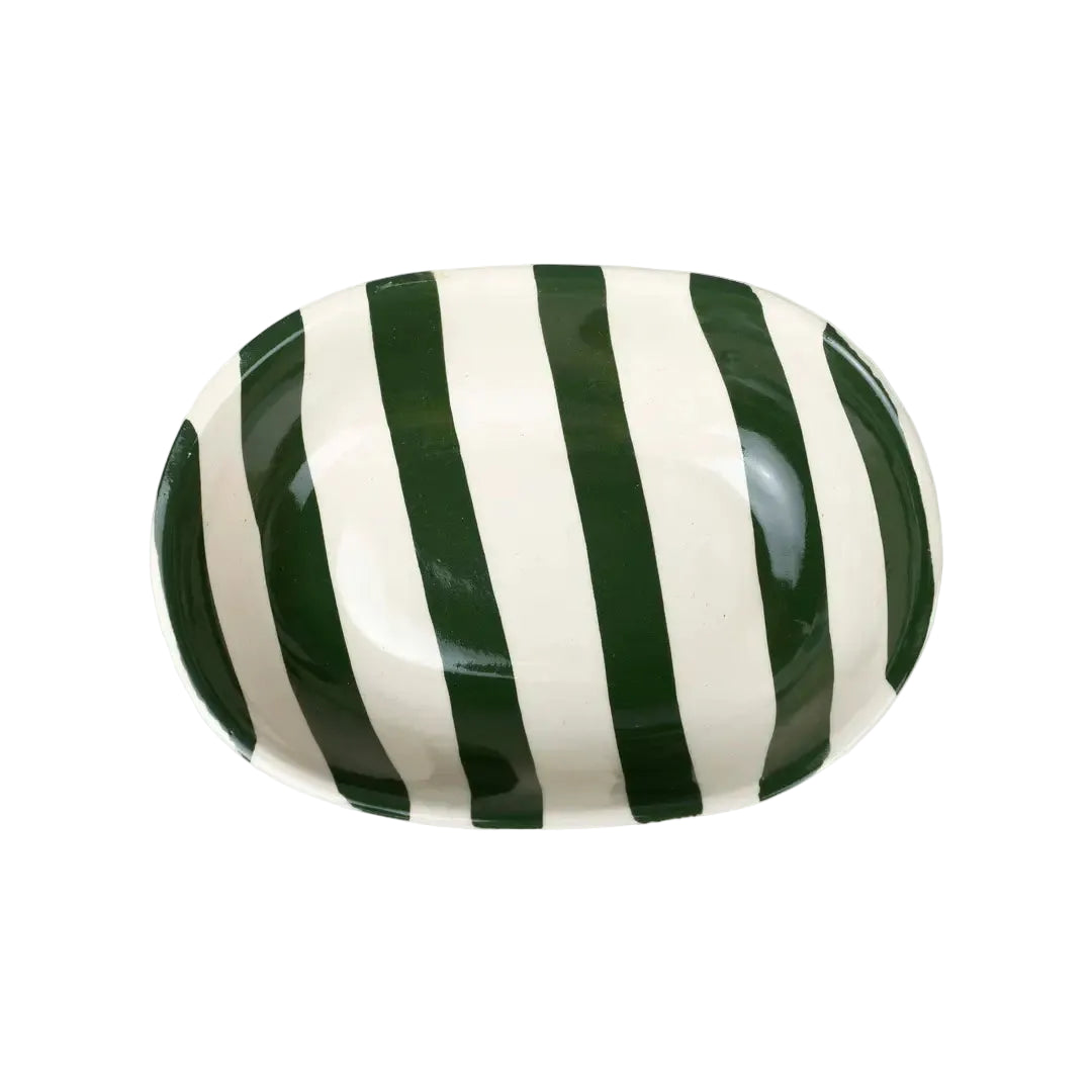 Ceramic stripe Bowl, Olive Green 7x5x2 Inches (Set of 4)