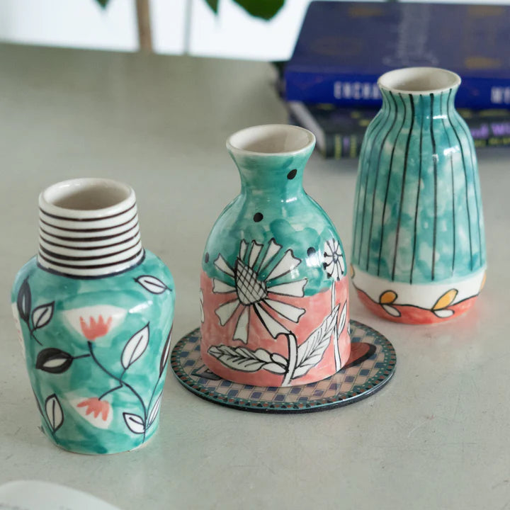 Garden Palette Mini Vases , Set of 3 - 2x4.5 Inches