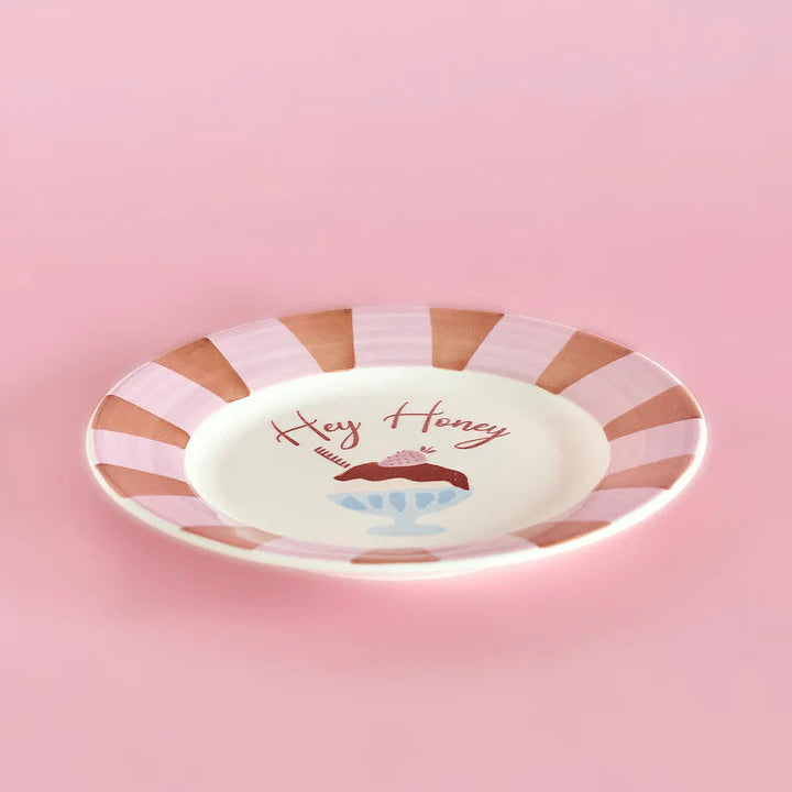 Hey Honey Handpainted Ceramic Dessert Plate - Set of 4 , 7 Inches