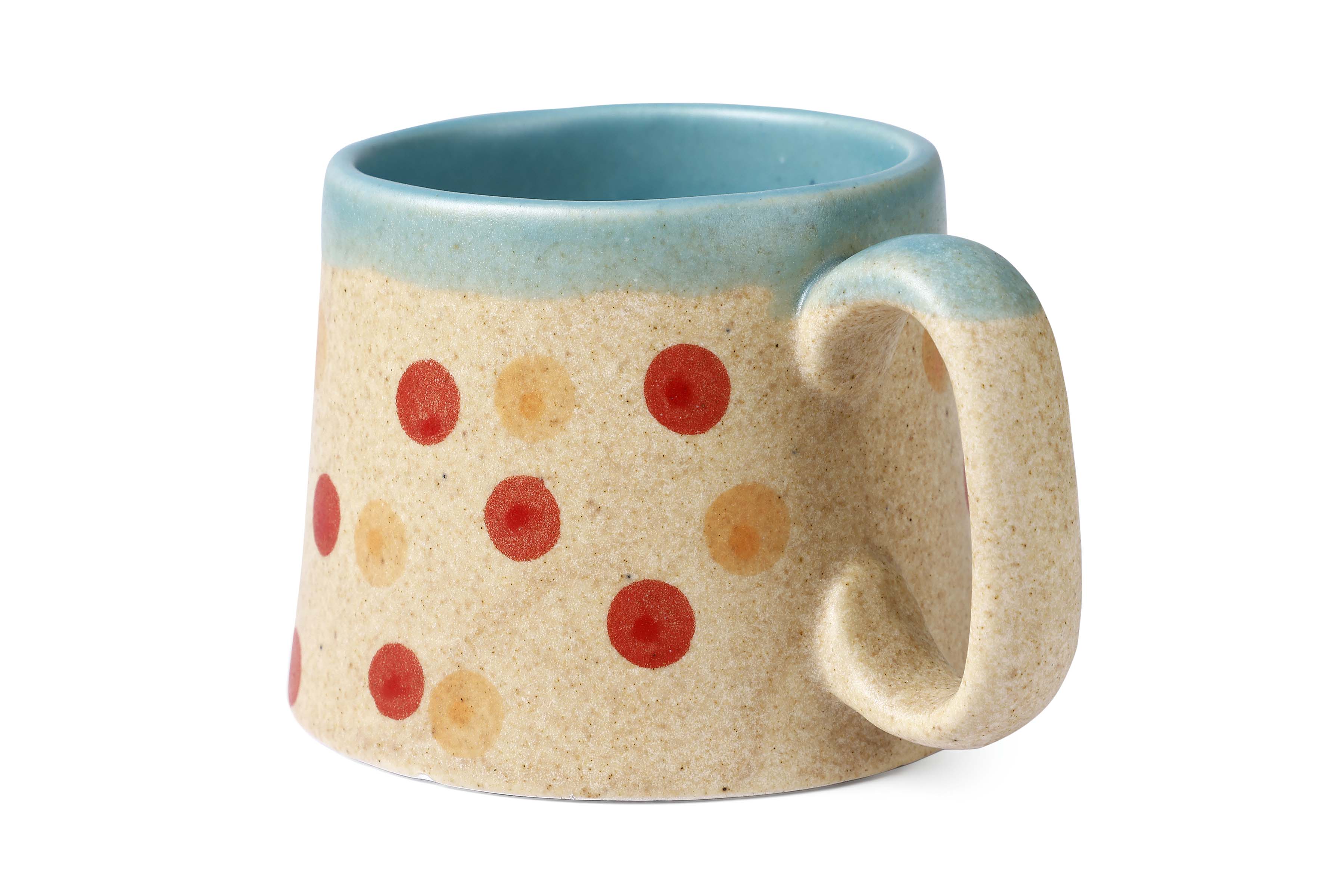 Polka Dot Ceramic Mug - Brown , 2.8 x 3 Inches - set of 4