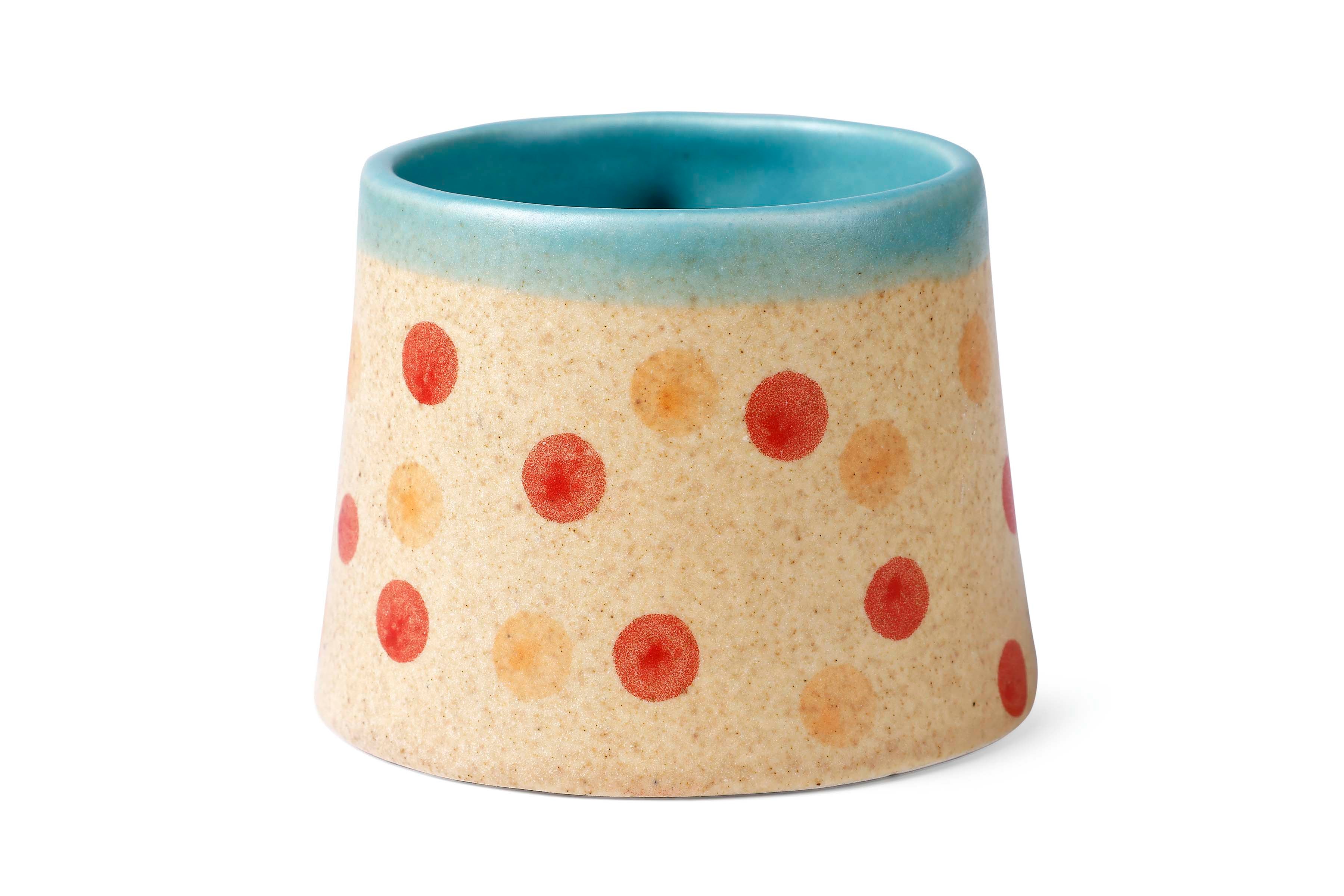 Polka Dot Ceramic Mug - Brown , 2.8 x 3 Inches - set of 4