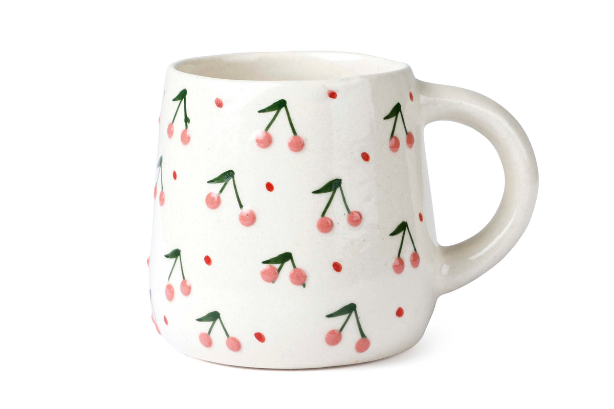 White Cherry Ceramic Mug | Handcrafted Stoneware | 350ml