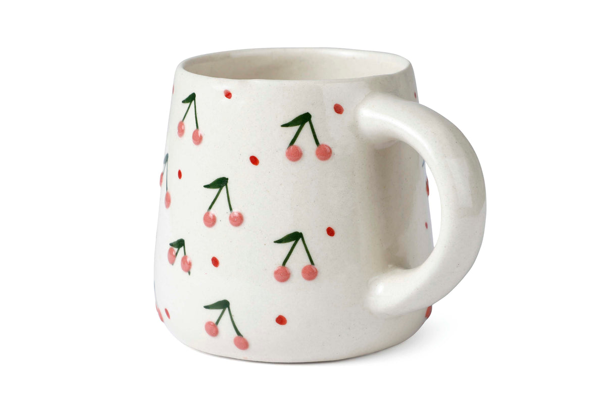 White Cherry Ceramic Mug | Handcrafted Stoneware | 350ml