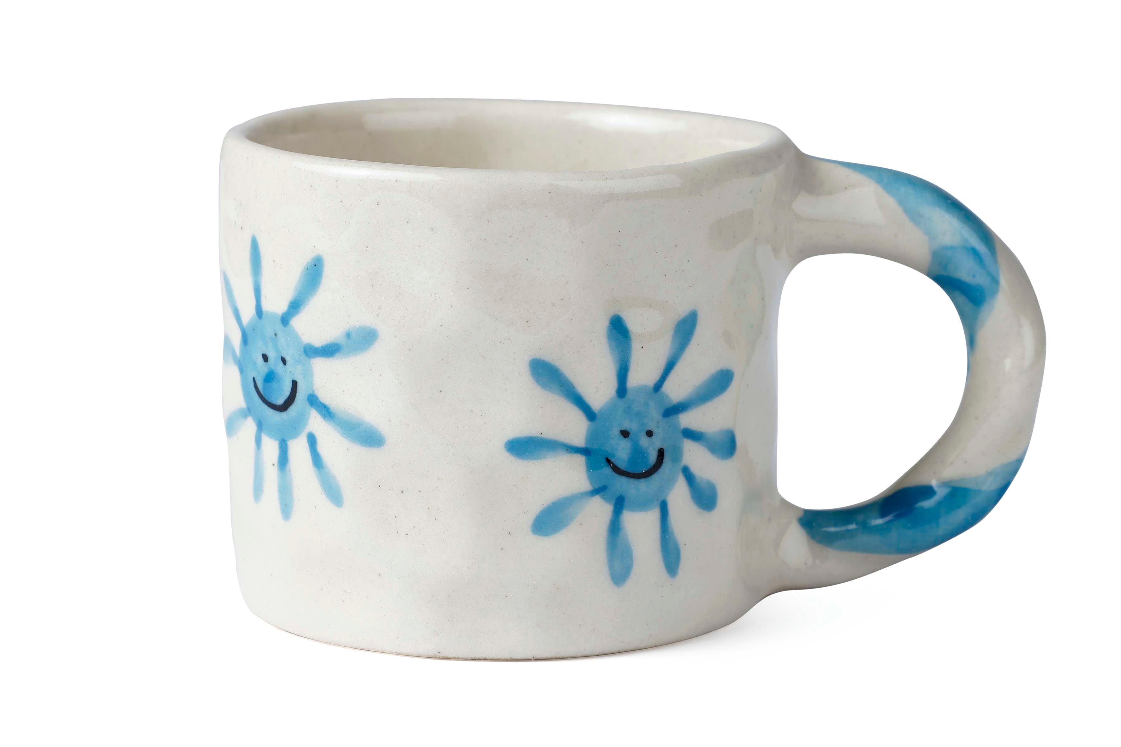 Handcrafted Blue Sun Ceramic Mug - 2.5 x 3 Inches - Set of 4
