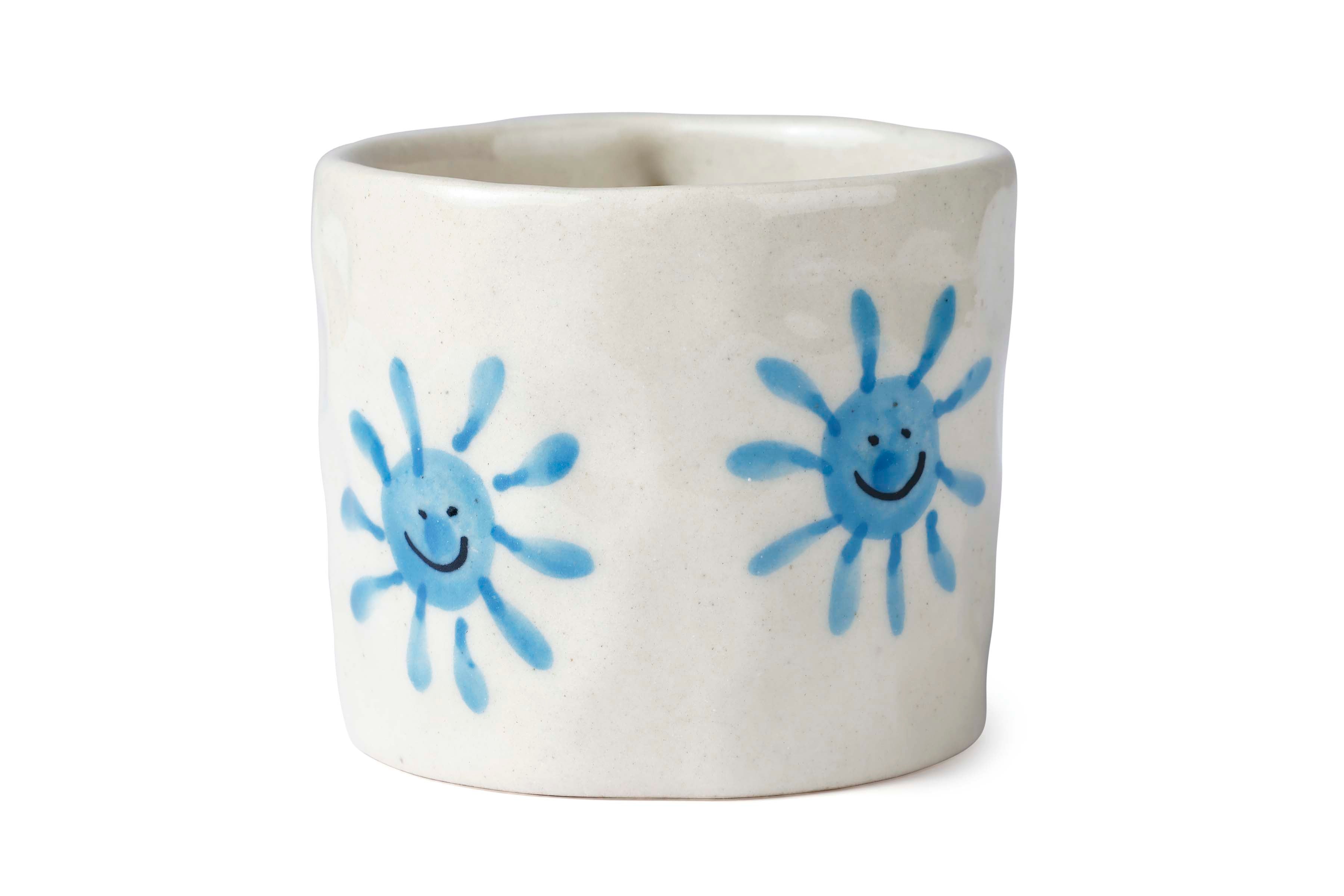 Handcrafted Blue Sun Ceramic Mug - 2.5 x 3 Inches - Set of 4