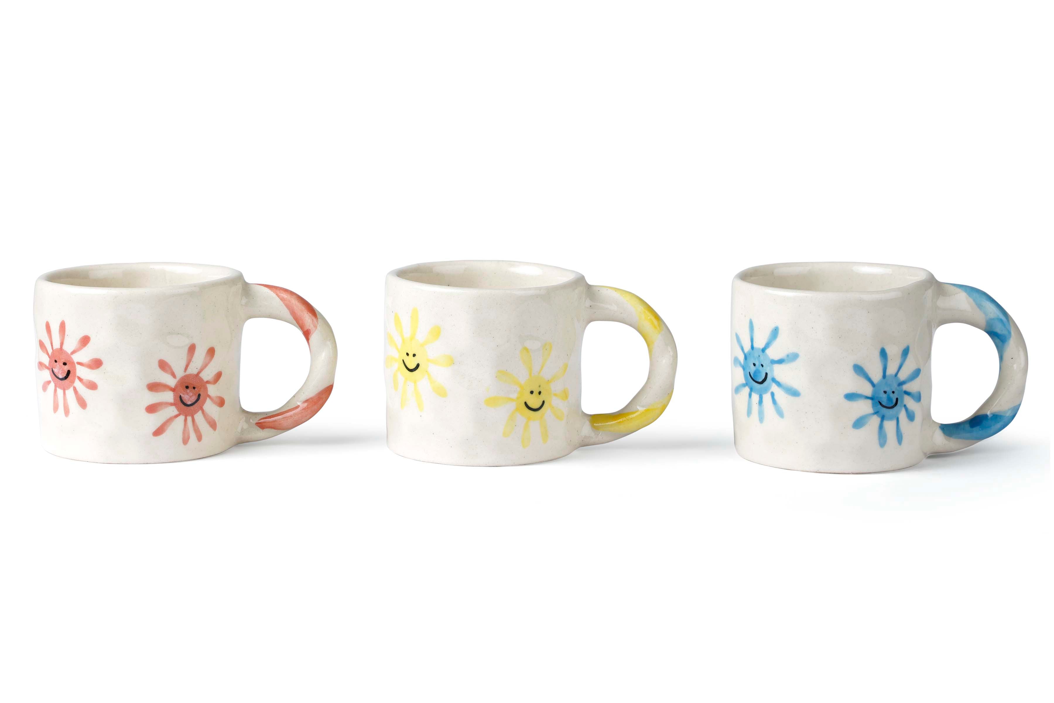 Handcrafted Blue Sun Ceramic Mug - 2.5 x 3 Inches - Set of 4
