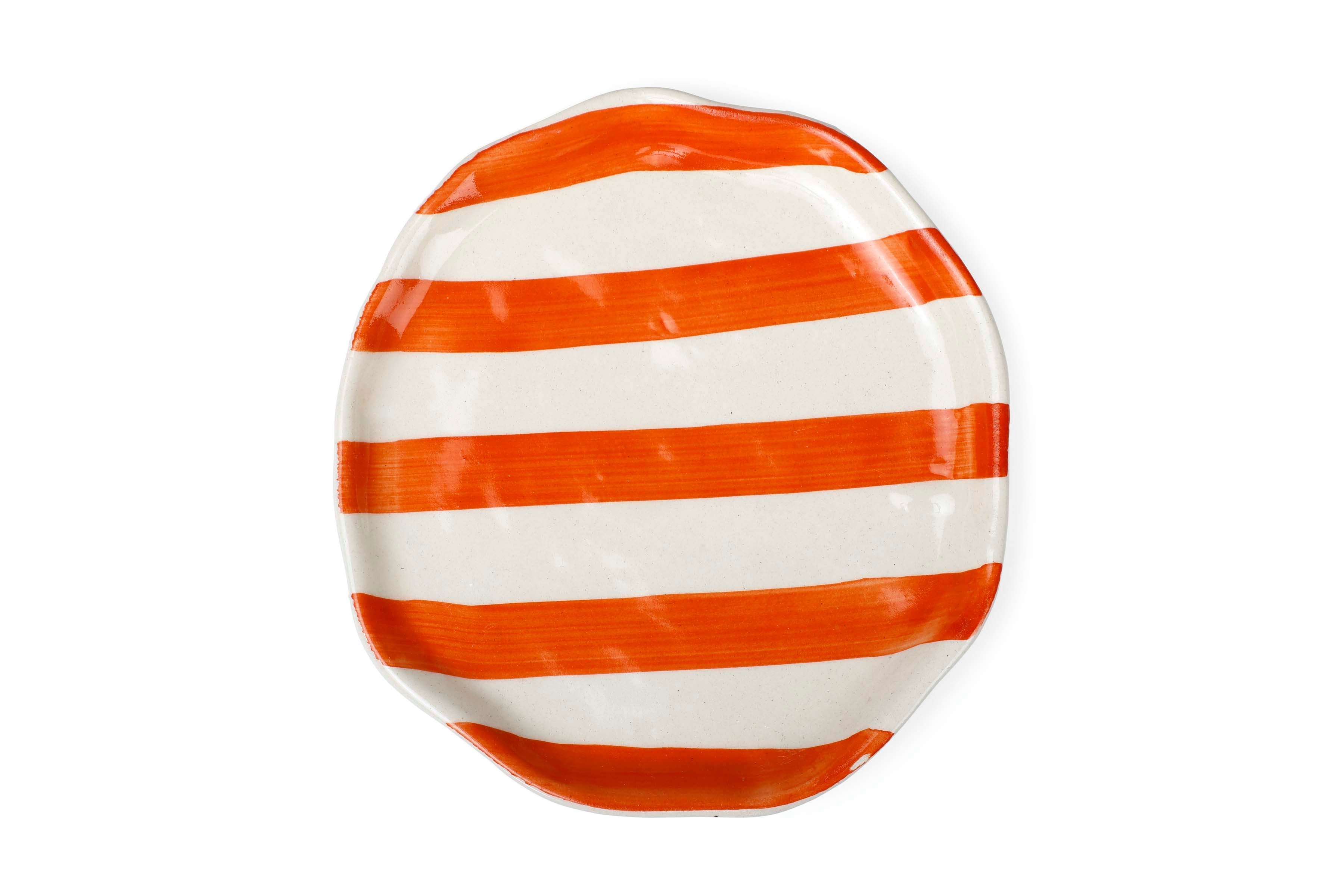 Classic Orange Stripe Coffee Mug with Snack Plate (Set of 2)