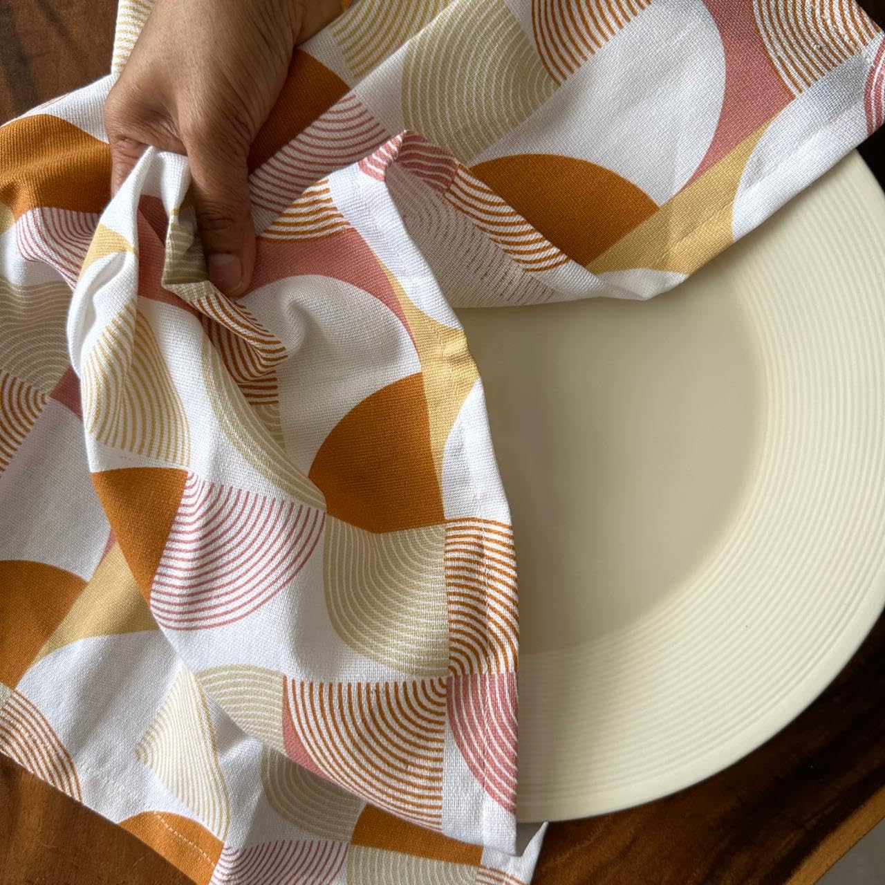 Rust Abstract Geometric Cotton Kitchen Towels , Set of 3 - 15x23 Inches