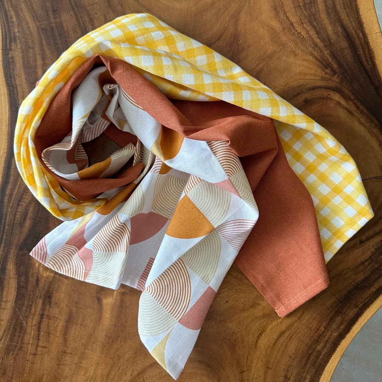 Rust Abstract Geometric Cotton Kitchen Towels , Set of 3 - 15x23 Inches