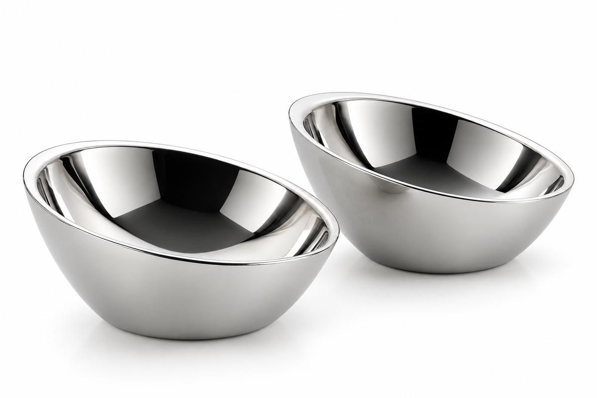 Matte Kitty Bowl Set Of 2 - handmade stainless steel