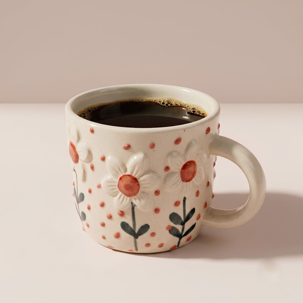 Red Sunshine Bloom Mug | Handcrafted Ceramic | 3x4 In