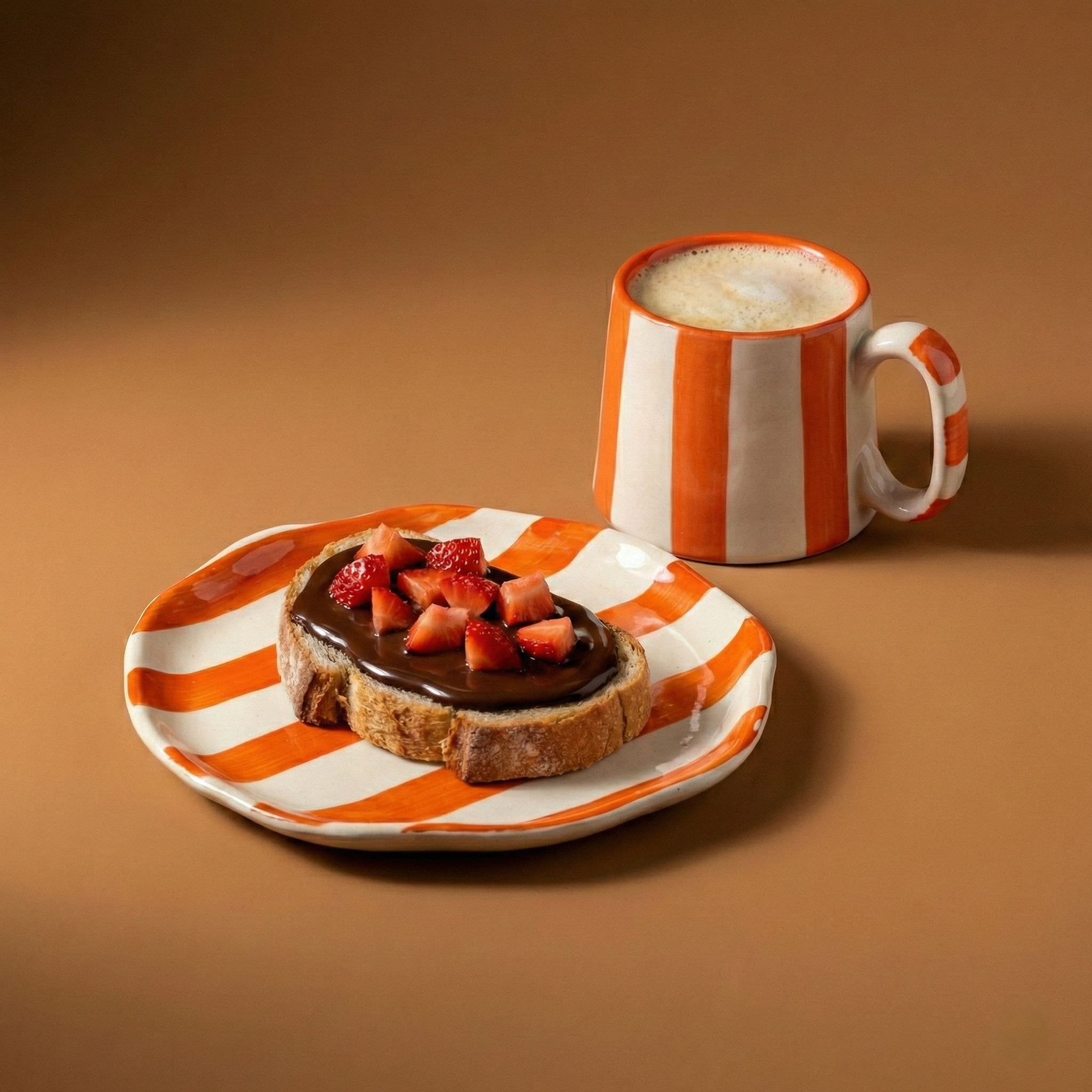 Classic Orange Stripe Coffee Mug with Snack Plate (Set of 2)