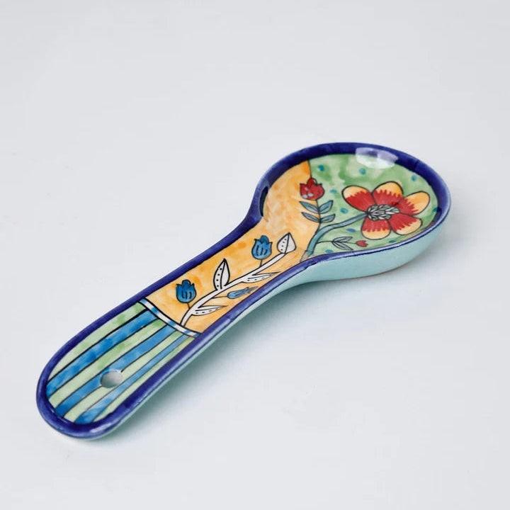 Perch Handpainted Ceramic Spoon Rest - Multi , 9.84 x 3.75 x 1.18 Inches (Set of 2)