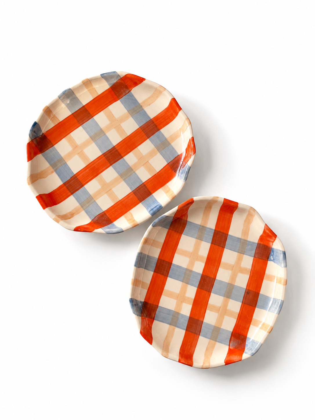 Warm Plaid Check Plate | Hand-Painted Ceramic | 7in
