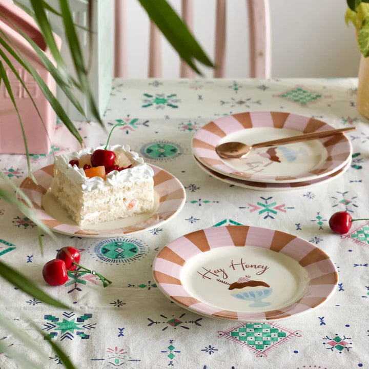 Hey Honey Handpainted Ceramic Dessert Plate - Set of 4 , 7 Inches