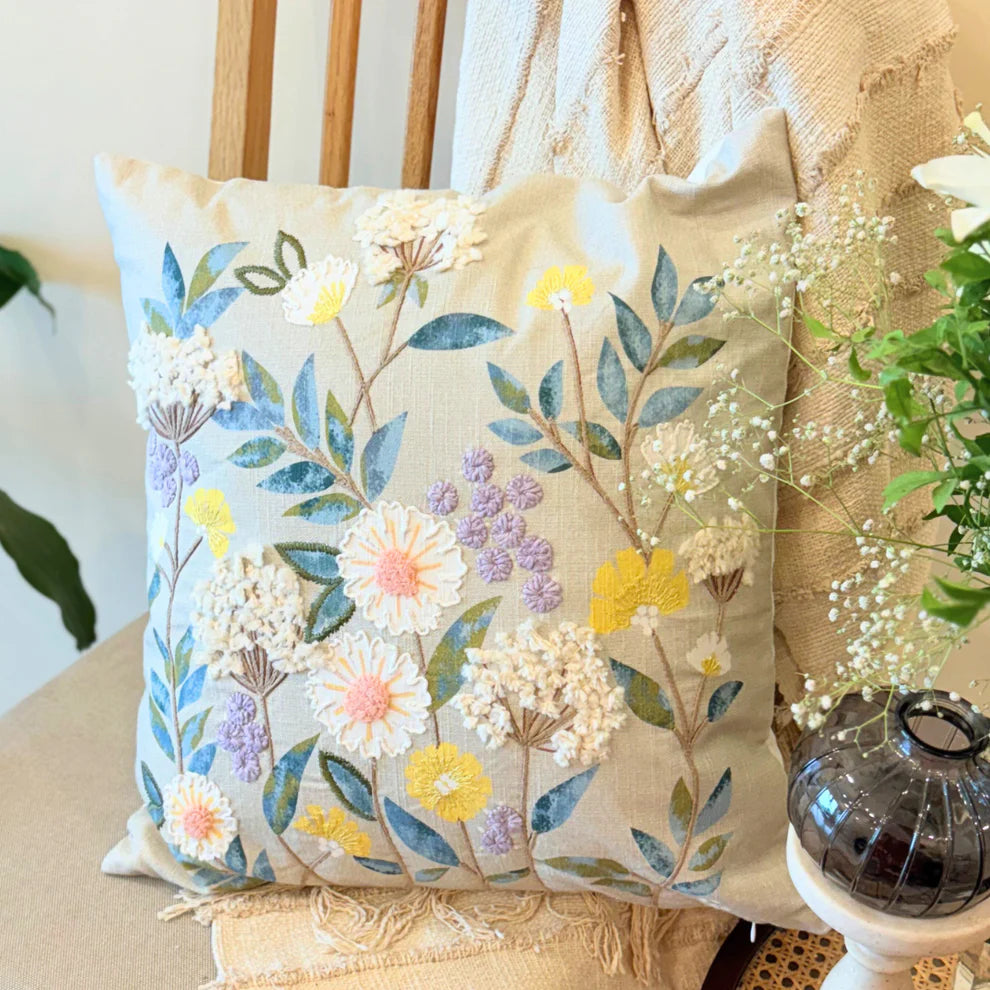 Cannes Mustard Floral Cushion Cover - 18 x 18 Inches