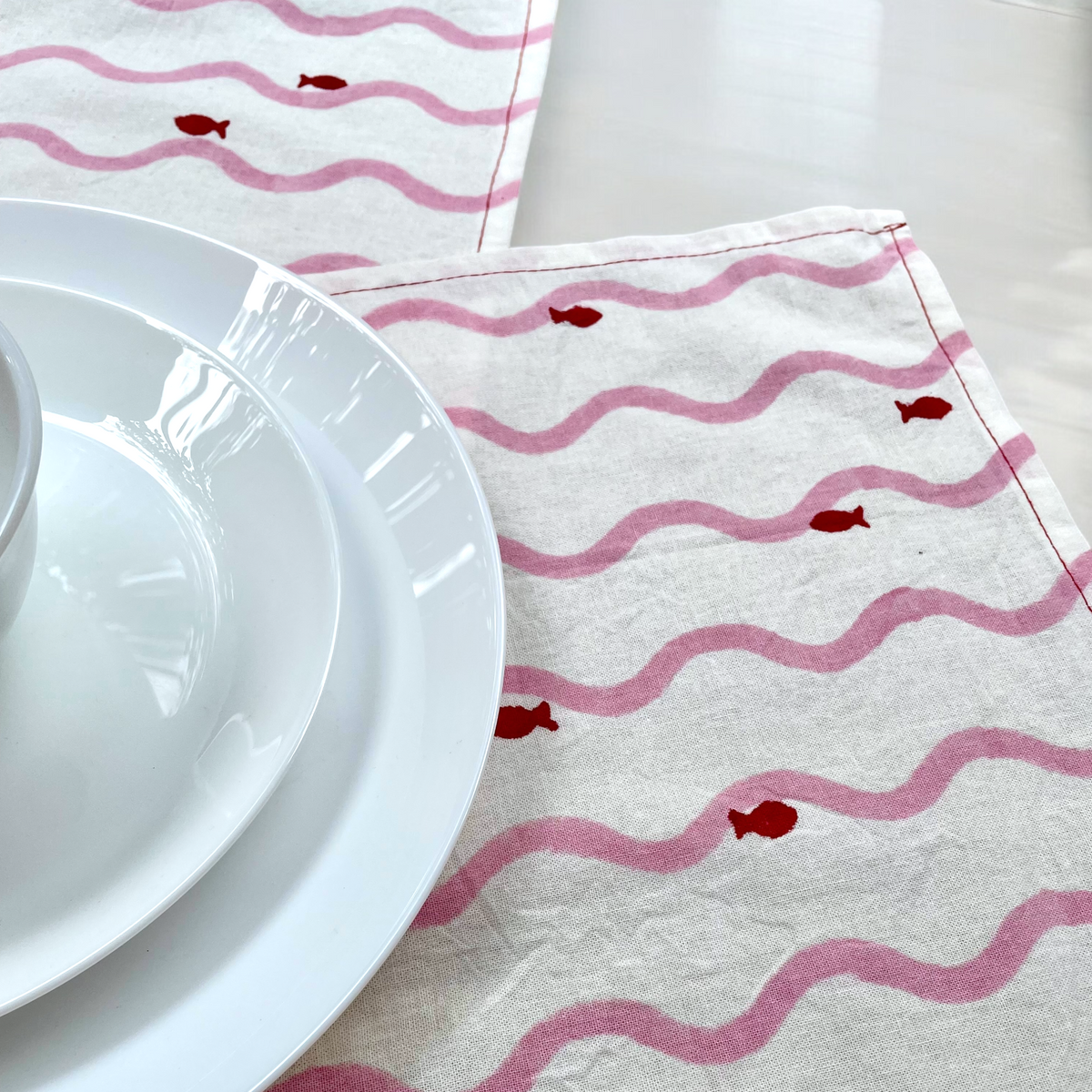 Rose Ripple hand block printed cotton placemats set of 2