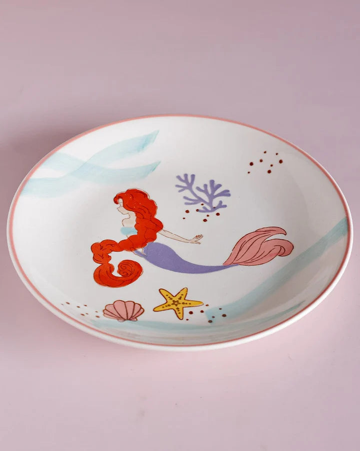 Mermaid Handpainted Ceramic Plate - 7.90 x 7.90 x 1 Inches , Set of 4