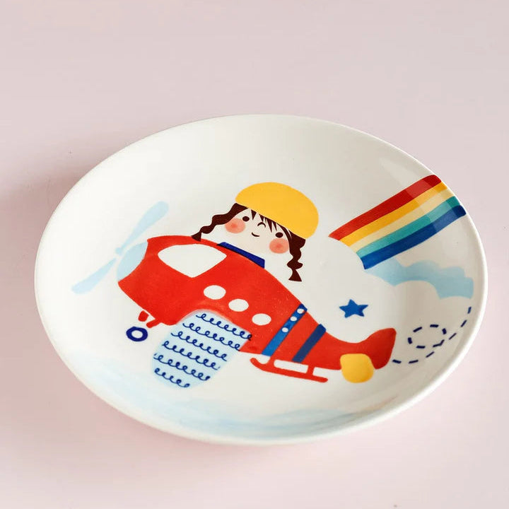 Pilot Handpainted Ceramic Plate - 7.90 x 7.90 x 1 Inches , (Set of 4)