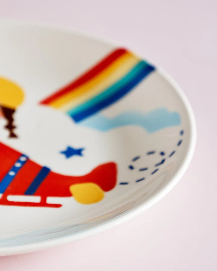 Pilot Handpainted Ceramic Plate - 7.90 x 7.90 x 1 Inches , (Set of 4)