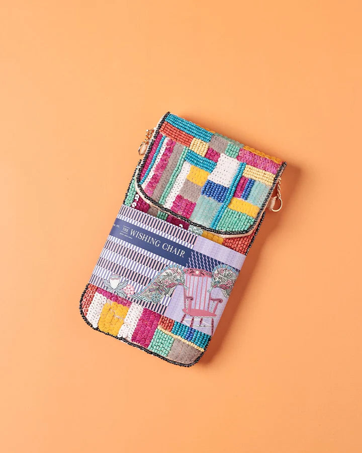 Mira Hand Embroidered Phone Bag & Cards Holder with Cross body Chain - 7.5 x 4.5 Inches