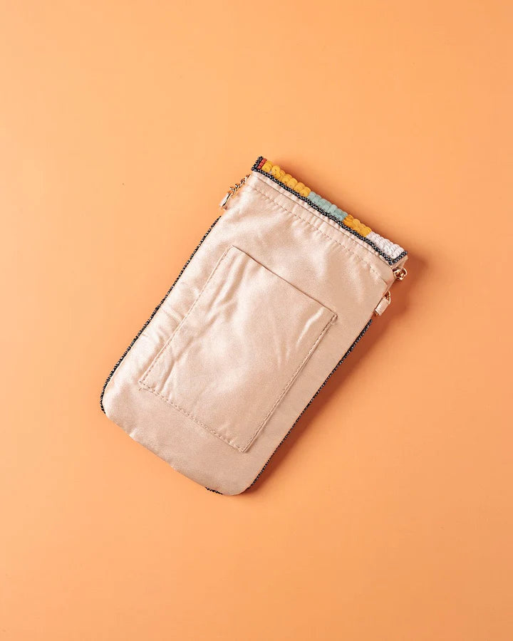 Mira Hand Embroidered Phone Bag & Cards Holder with Cross body Chain - 7.5 x 4.5 Inches