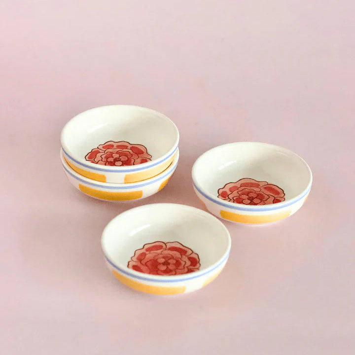 Stripe & Stem Handpainted Ceramic Nut Bowl - Set of 4 , 3.5 x 1 Inches